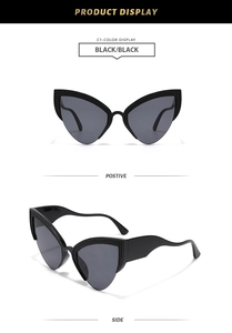 Detail view of black cat eye sunglasses showing honeycomb texture on the upper frame