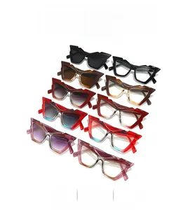 Collection of retro cat-eye sunglasses with thick geometric frames in various colors