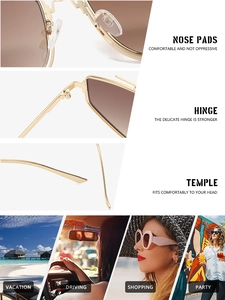 Macro detail of gold metal double bridge frame and hinge on punk polygon sunglasses