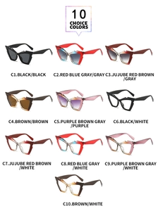 Detailed color selection guide for trendy cat-eye sunglasses in ten vibrant frame styles