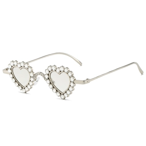 Modern heart-shaped sunglasses with sparkling rhinestone crystals on a metal frame