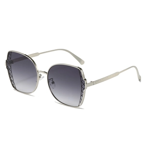 Stylish oversized butterfly metal sunglasses with gold frames and gradient grey lenses