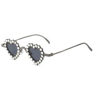 Modern gunmetal heart sunglasses with diamond rhinestones and dark grey lenses