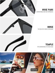 Detail shots of metal cat-eye sunglasses featuring silicone pads and reinforced hinges