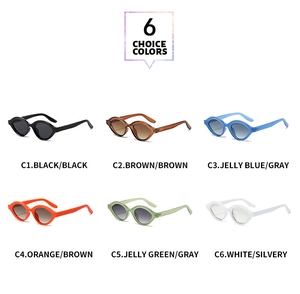 Detailed comparison of six vintage oval sunglasses in various color options and tints