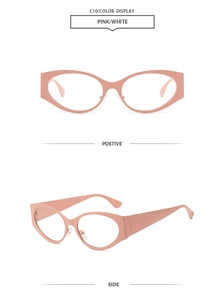 Detailed views of pink cat-eye sunglasses frames showing both front and side profiles