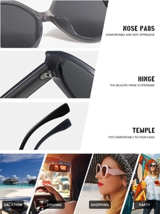 Detailed views of grey polygon sunglasses showing sturdy hinges and comfortable nose pads
