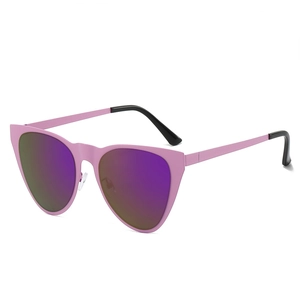 Fashion cat eye sunglasses with pink matte frame and purple polarized lenses for women