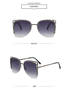 Details der randlosen Sonnenbrille in Gunmetal mit Strasskanten und Gra verlauf