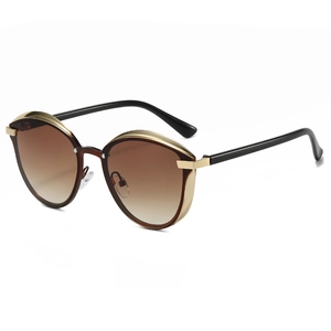Lunettes de soleil œil-de-chat rétro avec verres dégradés marron et monture en métal