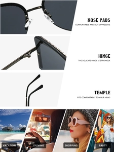 Details von Silikon-Nasenpads und Metallscharnieren der Halbrahmen-Sonnenbrille