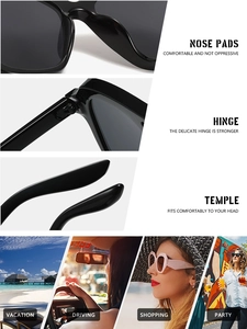 Detail view of reinforced hinges and nose pads on classic double-bridge square sunglasses