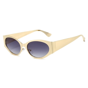 Retro cat-eye sunglasses with golden metal frame and purple gradient lenses
