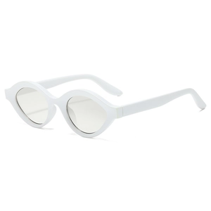 Retro small oval white frame sunglasses with light gray lenses for trendy outdoor style