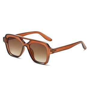 Classic amber square aviator sunglasses with double bridge and brown gradient lenses