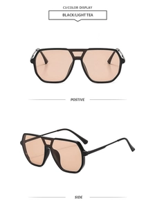 Front and side view of pilot sunglasses with double bridge and light tea lenses