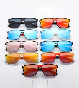 Collection of oversized shield sunglasses in various vibrant colors for outdoor sports