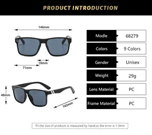 Detailed size chart infographic showing dimensions and specs for punk style sunglasses