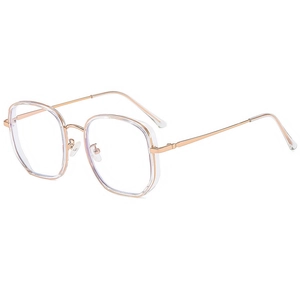 Stilvolle quadratische Blaulichtfilter-Brille mit transparentem Rahmen und Roségold-Metall