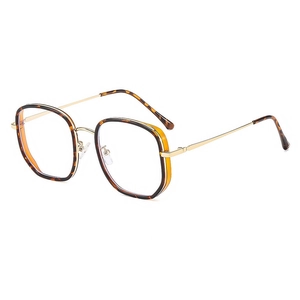 Vintage Oversize-Quadratbrille mit Blaulichtfilter, Leopardenmuster und Goldmetallbügeln