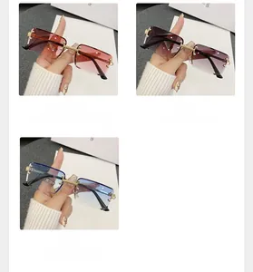 Detailed rimless rectangle sunglasses with fine metal bridge and gradient cut-edge lenses