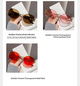 Detailed views of vintage oval sunglasses with wood grain and tinted temple tips