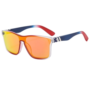 Retro punk wrap-around sports sunglasses with orange gradient mirror lens and striped temples