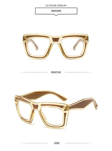 Front and side views of square two-tone champagne glasses frames with brown inner rims