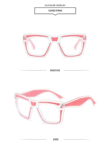 Detail of sand pink two-tone square blue light blocking frames with metal hinges