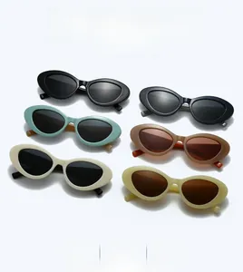 Detailed grid view of retro cat-eye sunglasses in multiple stylish jelly colors