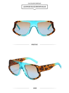 Detail view of leopard blue oversized sunglasses with gradient lenses in C6 colorway