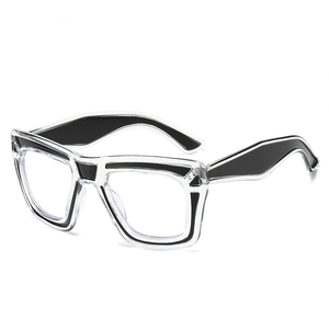 Modern square two-tone anti-blue light glasses frame with transparent and black details