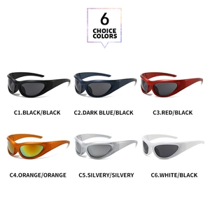 Six color options for wraparound sports sunglasses with aerodynamic temples and UV protection