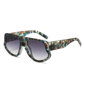 Chic oversized geometric sunglasses with multi-color camo frames and gradient lenses