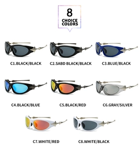 Close-up of Y2K futuristic punk sunglasses collection with silver star temple accents