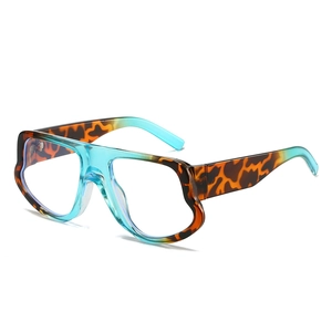 Oversized irregular leopard print sunglasses with translucent blue frame for fashion