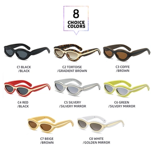 Detailed catalog showing eight vintage oval cat eye sunglasses in various frame colors