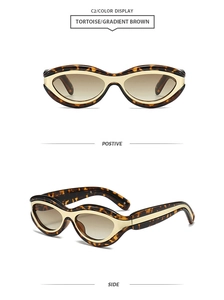Front and side view of retro cat-eye sunglasses with tortoise frames and gradient lenses