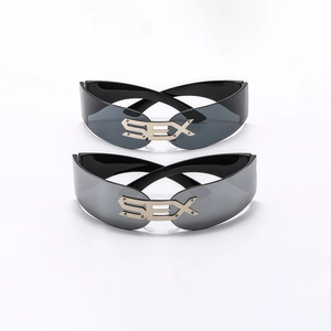 Futuristic oversized wraparound punk sunglasses with gold SEX metal letter detail