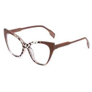 Retro cat-eye glasses in brown leopard tortoiseshell frame with anti-blue light clear lens