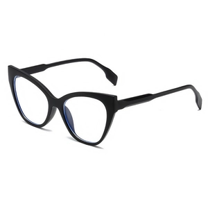 Classic matte black cat-eye glasses with anti-blue light clear lenses for a retro fashion look