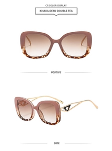 Detail of khaki and demi tortoise butterfly sunglasses with golden metal hollow temples