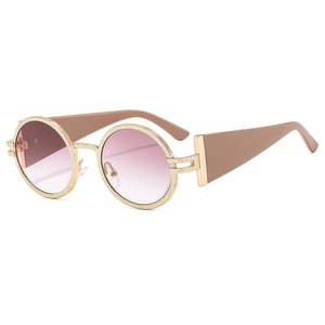 Retro Round Sunglasses Metal PC Frame UV400 Protection Vintage Fashion Wide Temples Eyewear For Outdoor Vacation