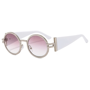 Vintage oval sunglasses with purple gradient lenses and textured gold metal frames