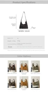 Detailed size chart and multi-color palette for the vintage matte PU leather hobo bag