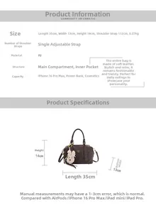 Size chart for vintage brown PU leather bowling bag with detailed dimensions and capacity