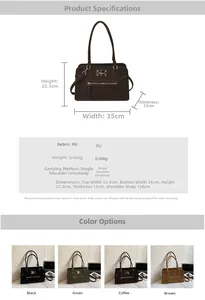 Tableau des tailles pour grand sac à main en cuir PU montrant dimensions et détails