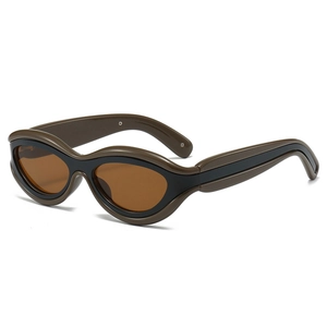 Retro thick-frame cat-eye sunglasses with unique brown and black dual-tone contrast colors