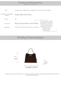 Detailed size specifications and dimensions for the vintage matte bucket handbag