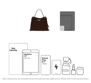 Detailed view showing large capacity of the vintage matte leather bucket bag for iPad